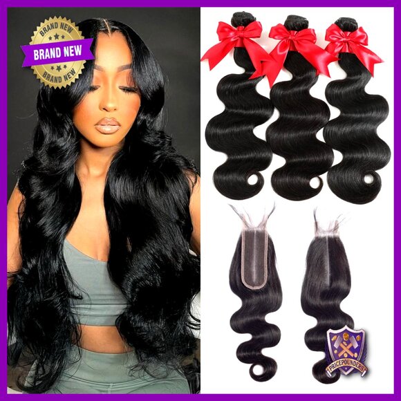 3 Bundles Brazilian Body Wave Human Hair with 2x6 HD Lace Closure 16 Inch main image 6